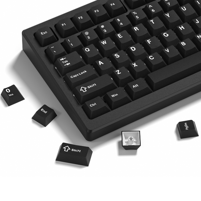 124 คีย์สีดําบริสุทธิ์ Retro Keycaps โปรไฟล์เชอร์รี่ Double Shot PBT ...