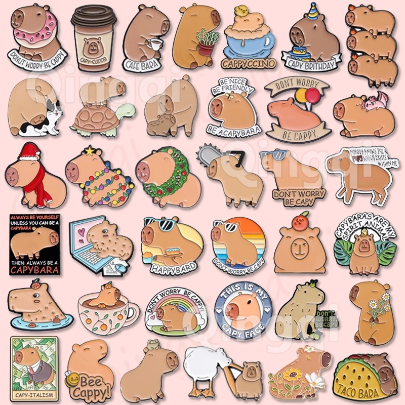 ตลกน่ารัก Capybara Hippo เข็มกลัด Pins การ์ตูน Bee Cappy Capybara เข็ม ...