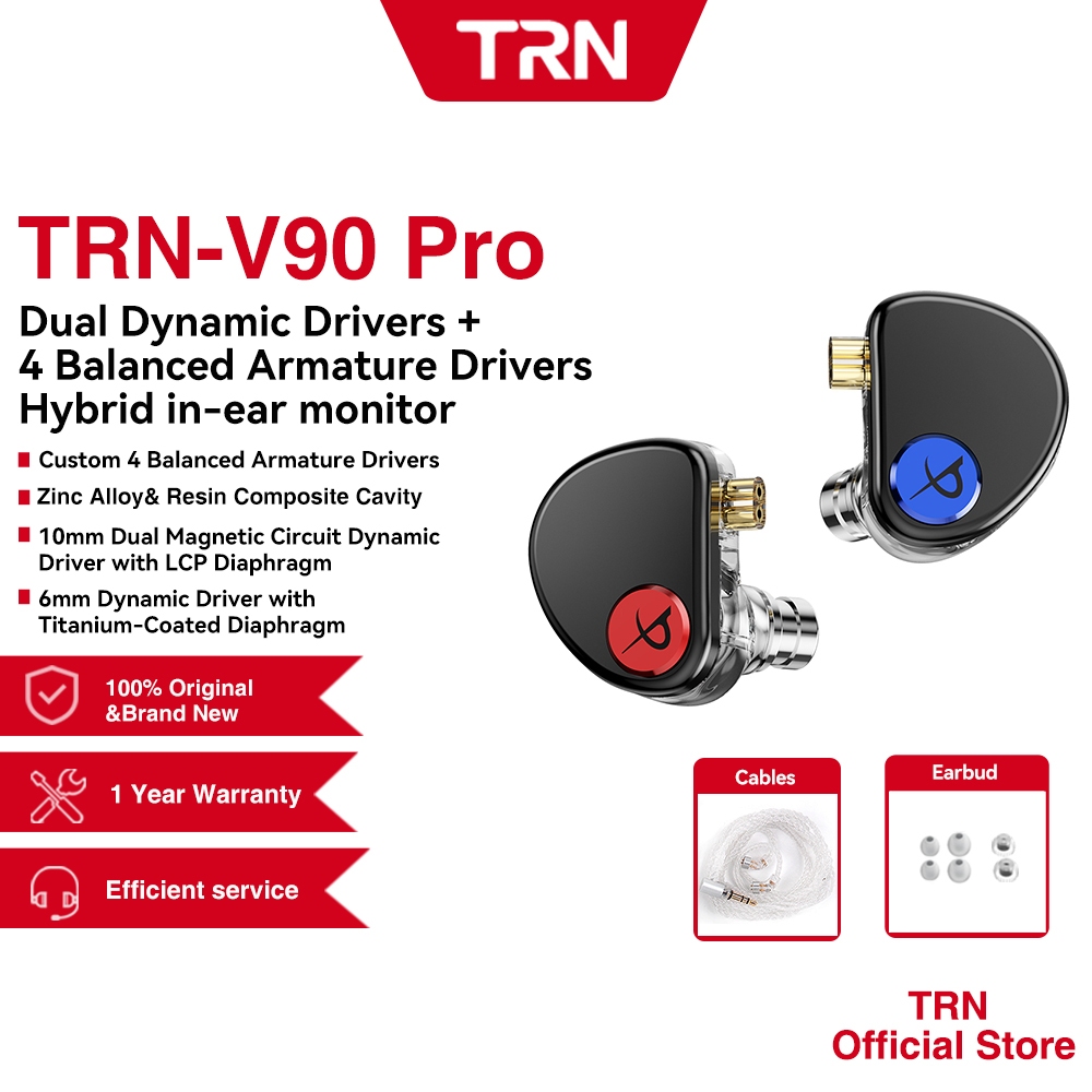 Trn V90 Pro หูฟังชนิดใส่ในหู 2DD + 4BA ไดร์เวอร์ HiFi Bass IEM ชุดหูฟัง ...