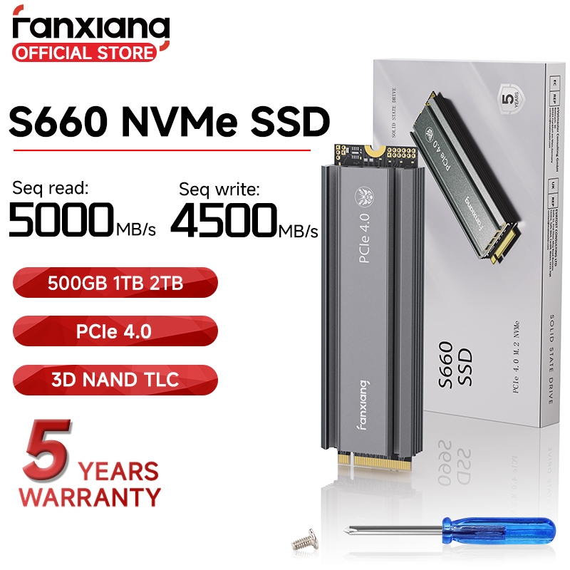SSD Fanxiang S660 2 To PCIe 4.0 NVMe - Vitesse 4800 Mo/s, Dissipateur, Compatible PS5 Et PC, Neuf