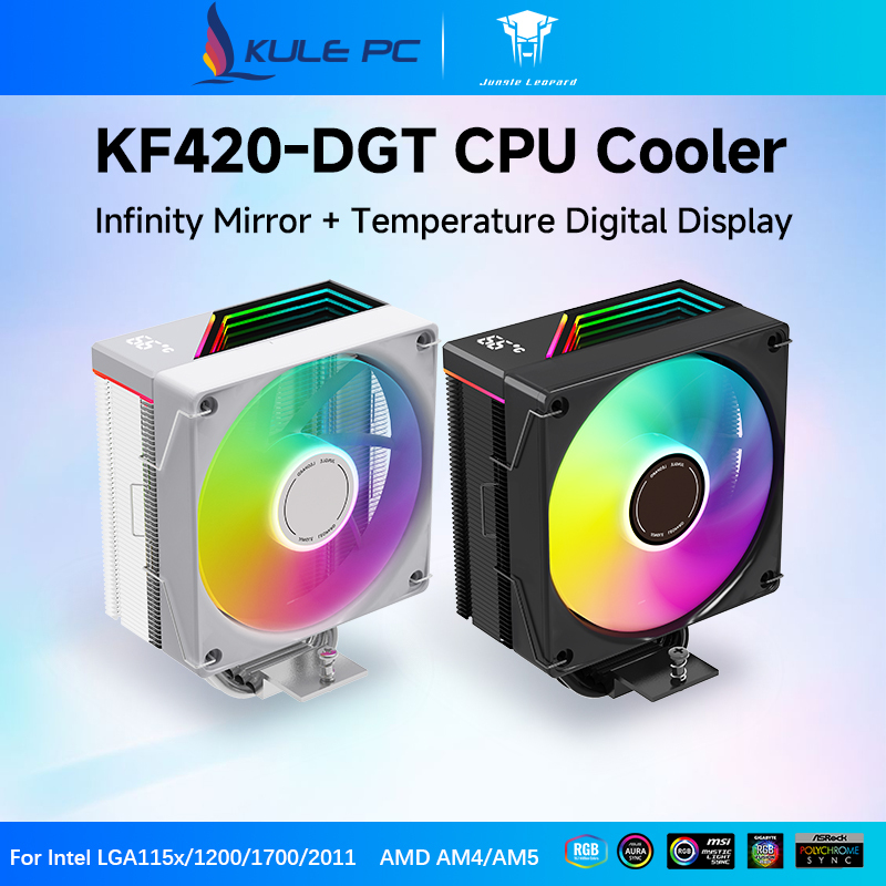 Jungle Leopard KF420 Digital ARGB CPU Cooler สีดํา/สีขาว 4 ท่อความร้อนอุณหภูมิดิจิตอลจอแสดงผล Infinity Mirror ฝาครอบด้านบน 5V 3PIN ARGB Mobo Sync Intel LGA1155 LGA2011 AMD AM4