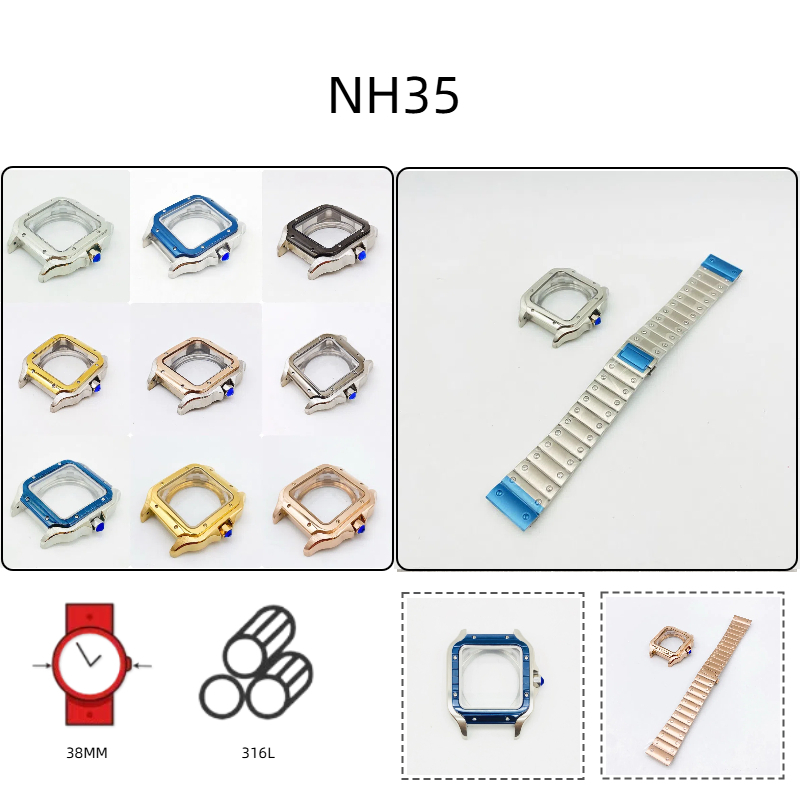 38mm Elegant Square Steel Watch Case สําหรับ NH35/NH36 การเคลื่อนไหว ...