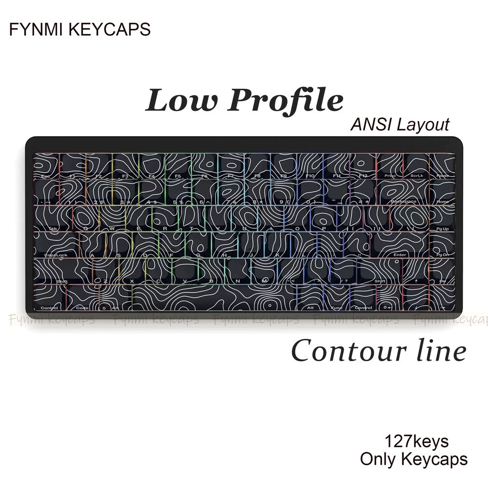 ใหม่มาถึง Contour line Low Profile keycaps Topgraphic สีดําและสีขาว PBT ...
