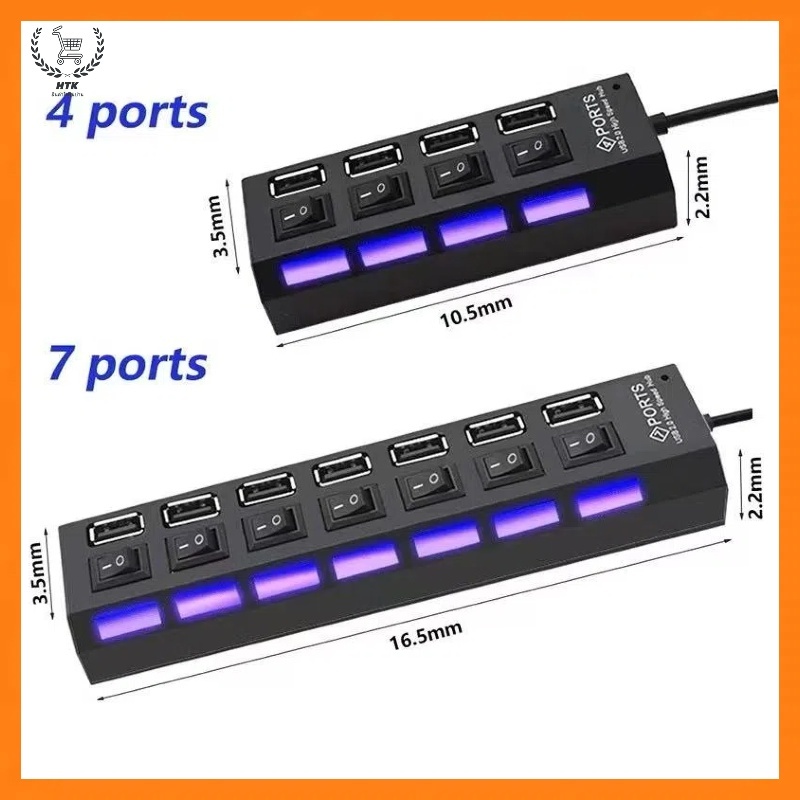 ตัวเพิ่มช่องUSB 2.0 HUB Combo Splitter 4 / 7 Port USB Switch High Speed ...