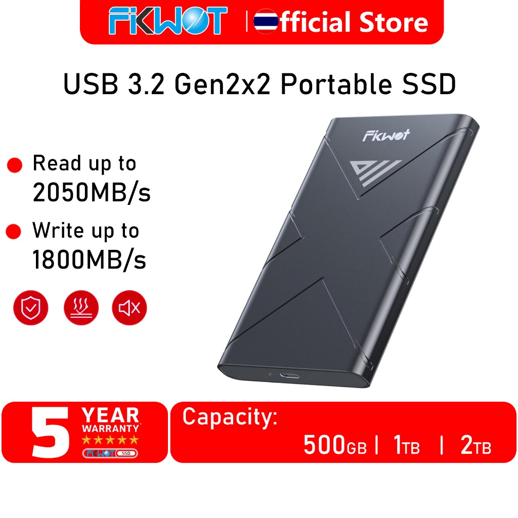 Fikwot FP108 SSD Externe Portable De 2 To, Prend En Charge Jusqu'à PD-100 W