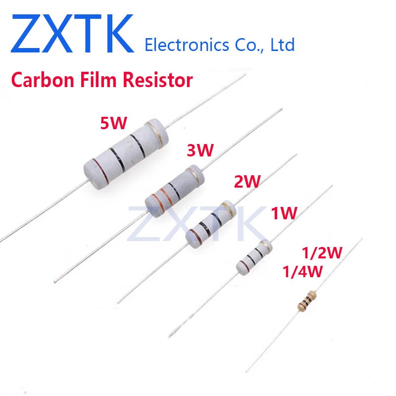 50pcs 1W Carbon Film Resistor 5% แหวนสี 1K-910K 1.5K 2.4K 3K 10K 43K ...