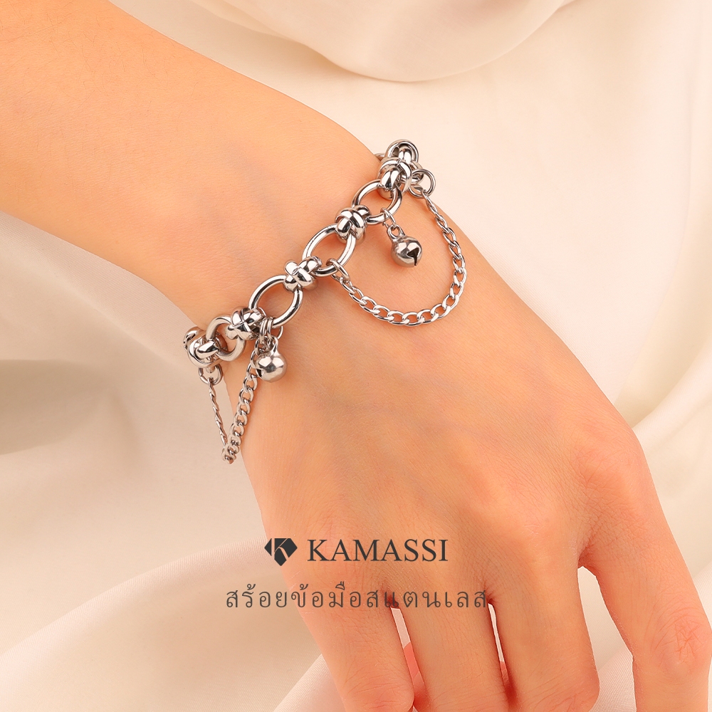 KAMASSI สร้อยข้อมือ สเตนเลสลูกปัดเงินขนาดเล็ก ไม่แพ้ง่าย ไม่ลอกดำ กัน ...