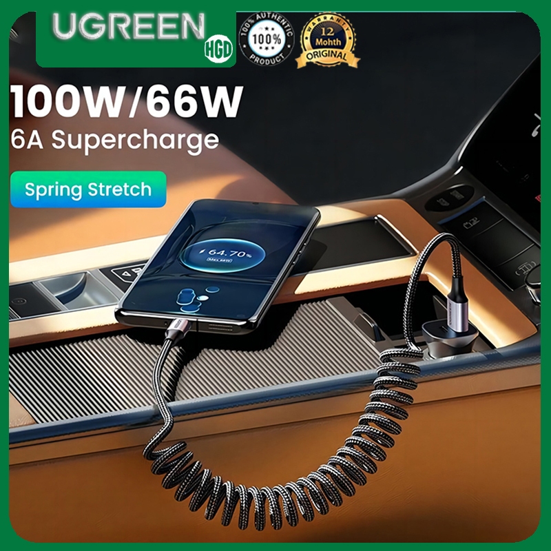 Ugreen Spring Pull Telescopic Fast Charging Car Charger สายไฟ 6A 100W 1 ...