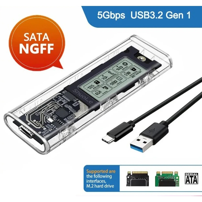 M.2 NVME/NGFF Dual Protocol SSD Enclosure กรณีฮาร์ดไดรฟ์โปร่งใส USB3.2 ...
