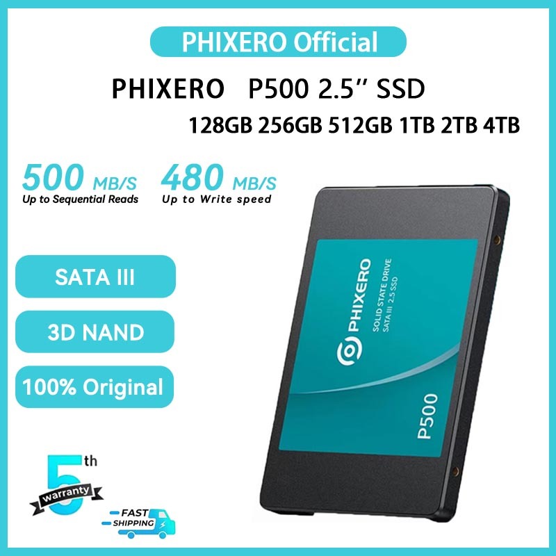 PHIXERO P500 Interne SSD 2TB – 2,5 Inch SATA III, 550/480 MB/s, 3D NAND – Voor Laptop, Pc En Gameconsole – 5 Jaar Garantie