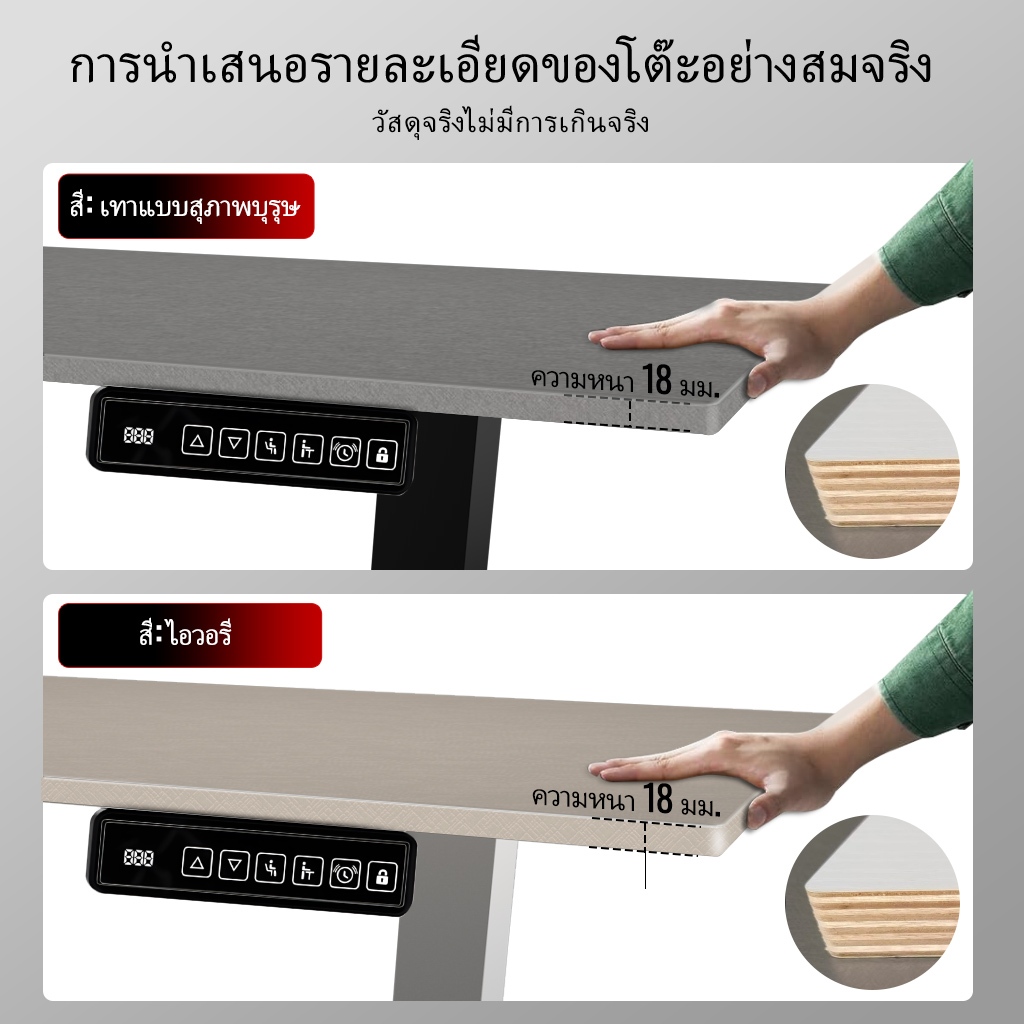 SYLERBO โต๊ะทำงานไฟฟ้าปรับความสูงได้แบบมอเตอร์คู่, ท็อปไม้ไพลินหนาและกว้าง 18 มม., โต๊ะออกแบบตามหลักสรีรศาสตร์แบบสองคานสำหรับเล่นเกมและสำนักงานที่บ้าน