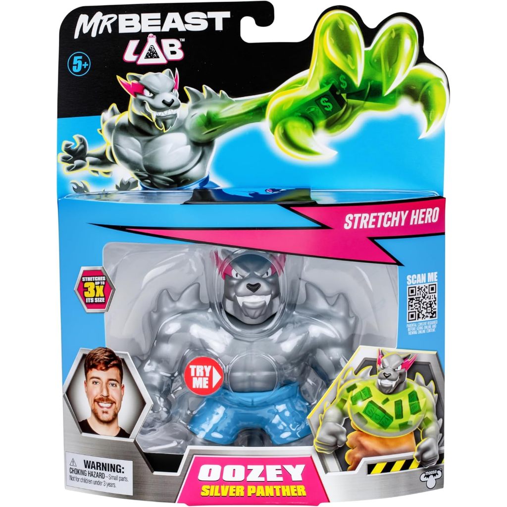 MrBeast Lab Heroes Of Goo Jit Zu - Panthère Hypercharged - Étirable Avec Substance Gluante - 11cm