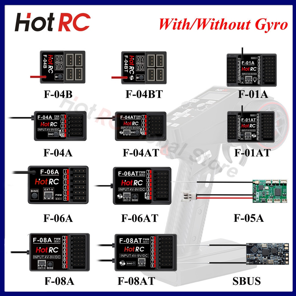 Hotrc 2.4 Ghz 6CH 8CH ตัวรับ F-06A F-08AT w/Gyro Light Control สําหรับ ...