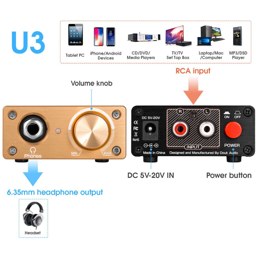Douk เครื่องขยายเสียงสเตอริโอ U3 Mini Pure Class A HiFi สําหรับหูฟัง ...