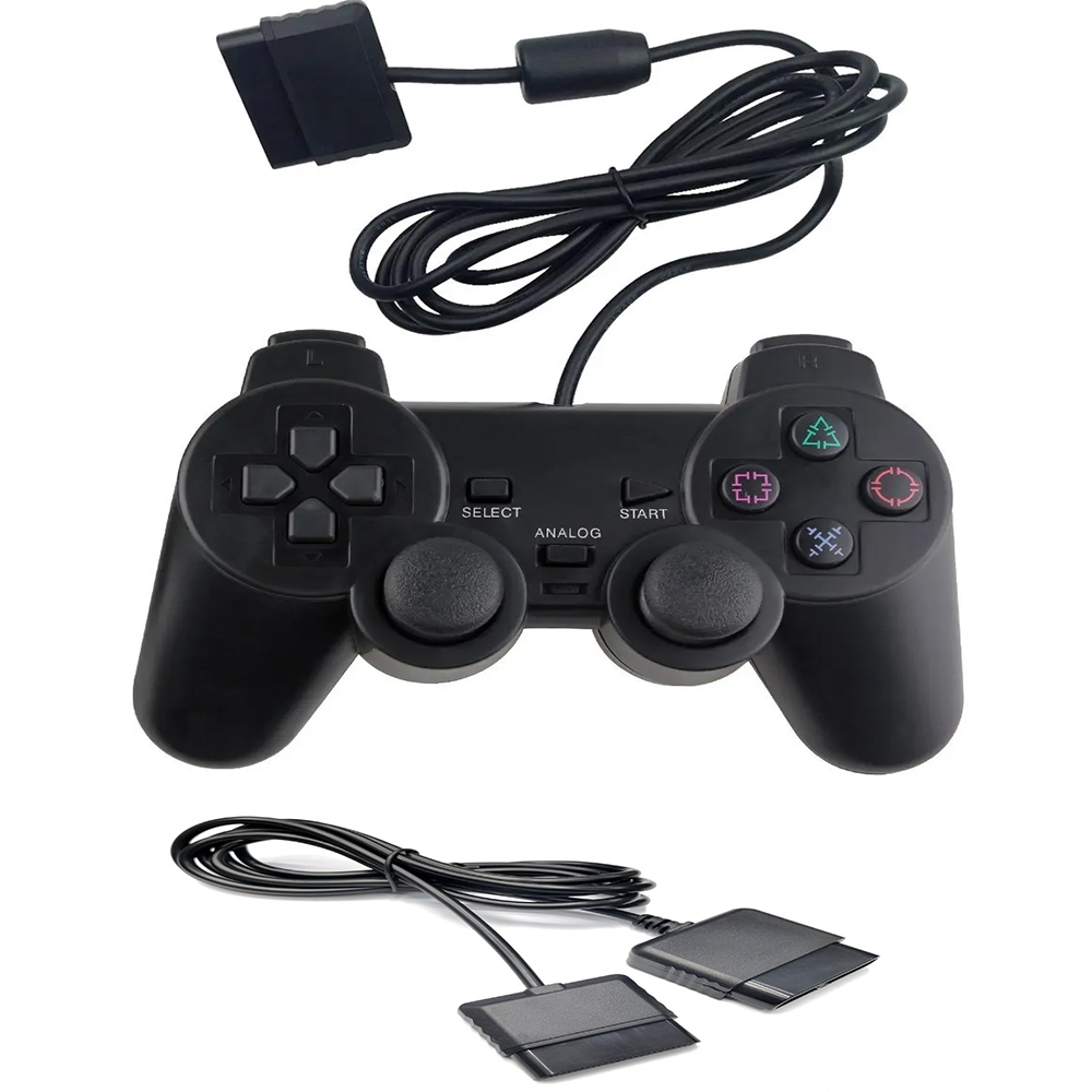 ตัวควบคุมการสั่นสะเทือนเดี่ยว PS2 ตัวควบคุมเกมแบบมีสาย PS2 + สายต่อ ...