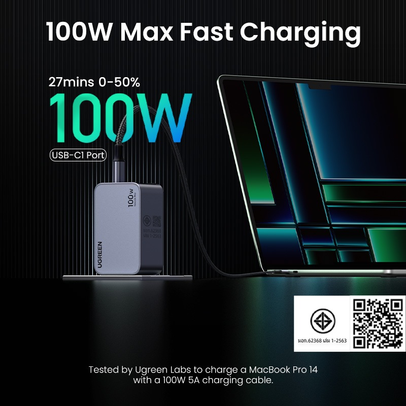 Ugreen Nexode Pro 100W USB C Charger ชาร์จเร็วเข้ากันได้กับ iPhone 16/ ...