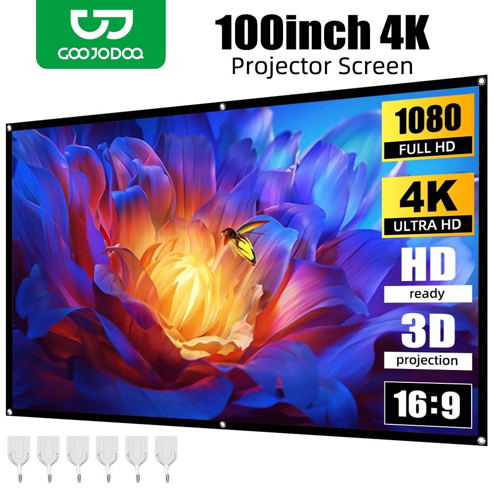 GOOJODOQ หน้าจอโปรเจคเตอร์ HD พับได้ แบบพกพา สําหรับโฮมเธียเตอร์ ฉายภาพยนตร์ ในร่ม กลางแจ้ง