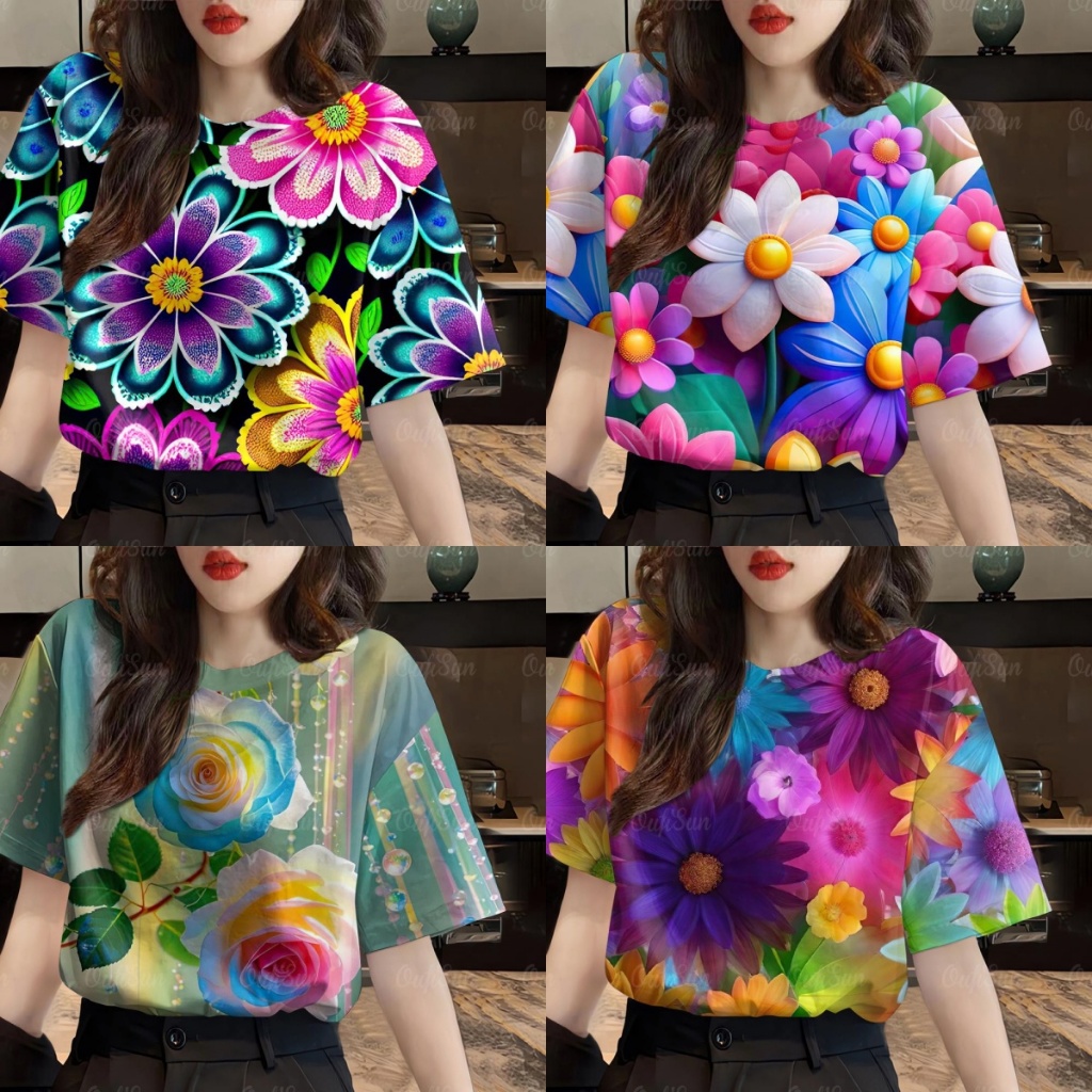 8066 Grey Floral T-Shirt