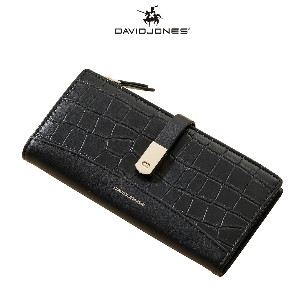 David Jones Paris กระเป๋าสตางค์ผู้หญิงใบยาว ลายหนังจระเข้ แบบ 2 พับ หนัง PU นุ่ม ใส่บัตรได้หลายช่อง