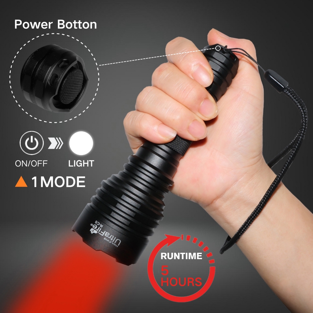 ไฟฉายสีแดงทรงพลัง UltraFire C8 – ไฟฉายล่าสัตว์ยุทธวิธีโฟกัส 350 ม. ...