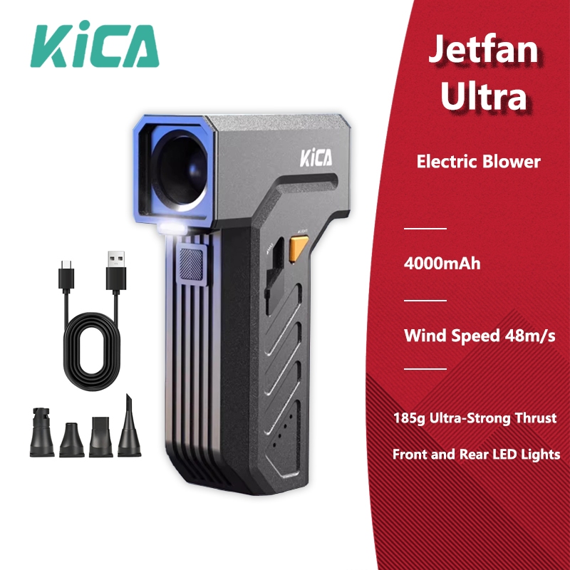 Kica JetFan Ultra Elettrico Soffiatore Di Polvere&Spray Ad Aria Compressa, 110,000RPM,Velocità Del Vento 48 M/s,Ricaricabile USB, Air Duster Per PC, Tastiera,Auto,Divano E Ufficio Con Doppia Luce LED