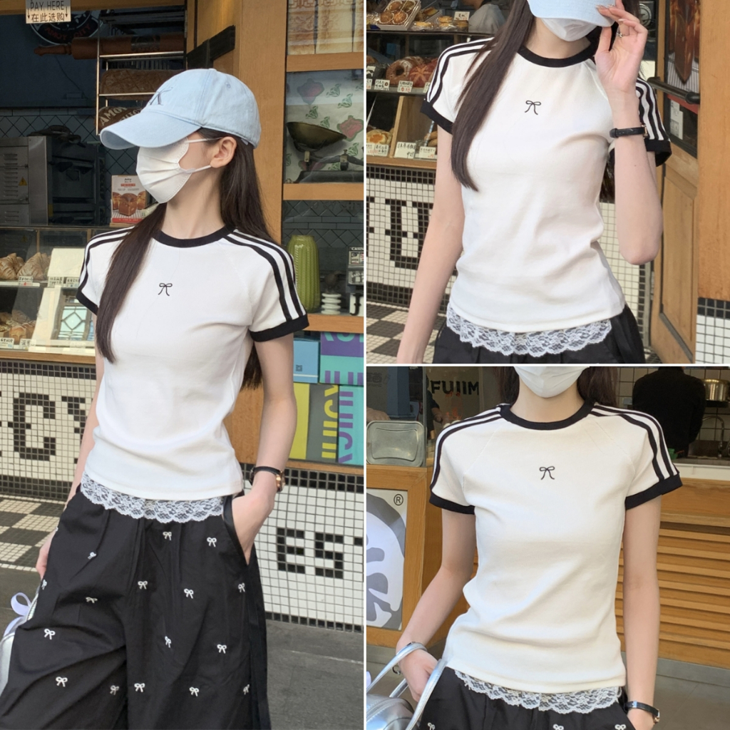 Betty house🌸พร้อมส่ง เสื้อยืดผู้หญิงแบบลำลอง เสื้อคอกลมแขนสั้น สไตล์ ...