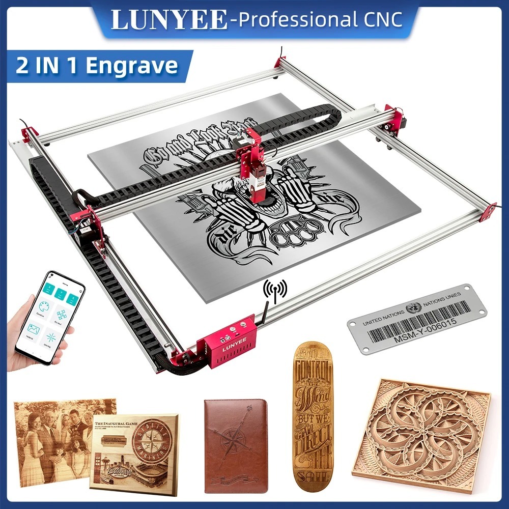 Lunyee 1M-Pro CNC Router Machine ช่างแกะสลักเลเซอร์ 10W เลเซอร์ App ...