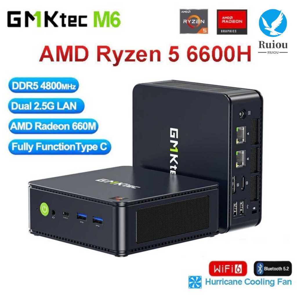 Gmktec M6 AMD Ryzen 5 6600H Mini PC DDR5 32GB 1TB SSD WIFI6 BT5.2 USB4 ...