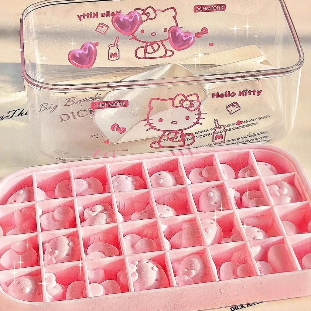 Hello Kitty Sanrio Ice Cube แม่พิมพ์ซิลิโคนเกรดอาหารพร้อมฝาปิดกล่อง ...