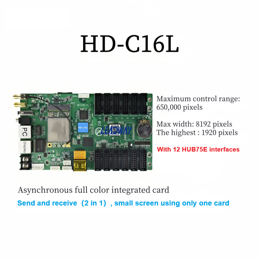 Huidu HD-C16L การ์ดควบคุมแผงหน้าจอ LED แบบติดผนัง WIFI/4G RGB สีเต็ม ...