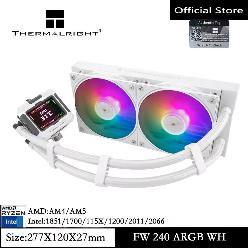 Thermalright FW240/360 ARGB CPU Liquid Cooler 2.4 นิ้ว IPS PWM ควบคุมปั๊มสีขาว 3300RPM 3 * PWM พัดลมสําหรับ AMD AM4/AM5 Intel 1150/1156/1200/1700/2011 (FRORIZEN WARFRFRFRAME)