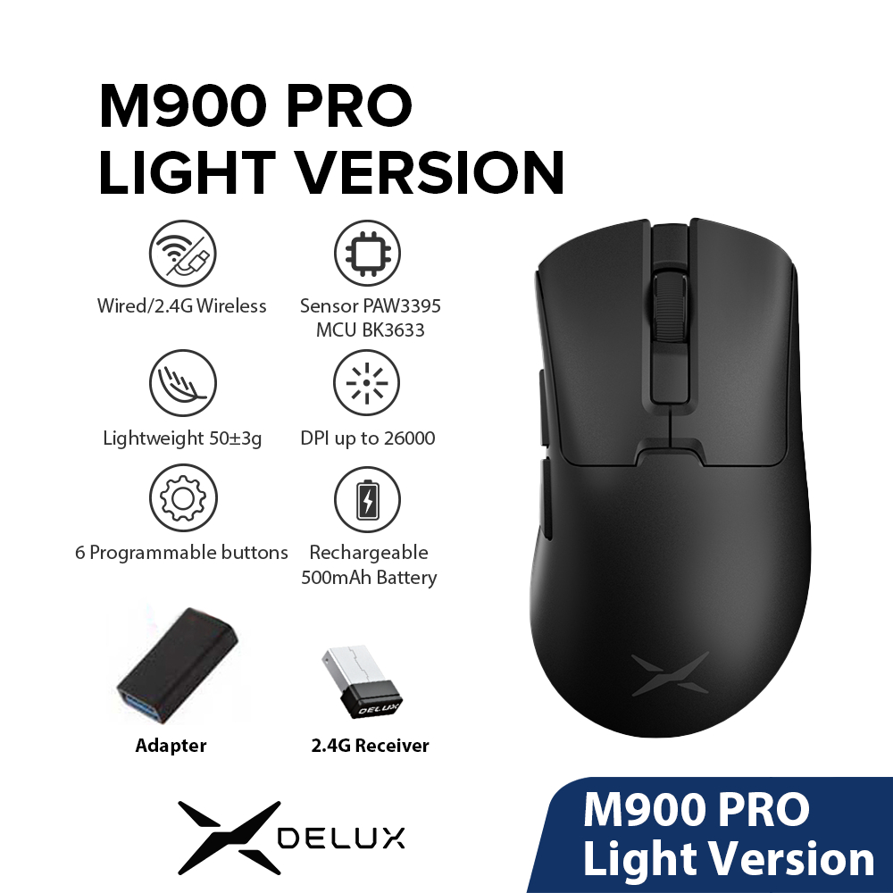 Delux M900 PRO-Light รุ่นเมาส์สําหรับเล่นเกม PAW3375 26000DPI แบบมีสาย ...