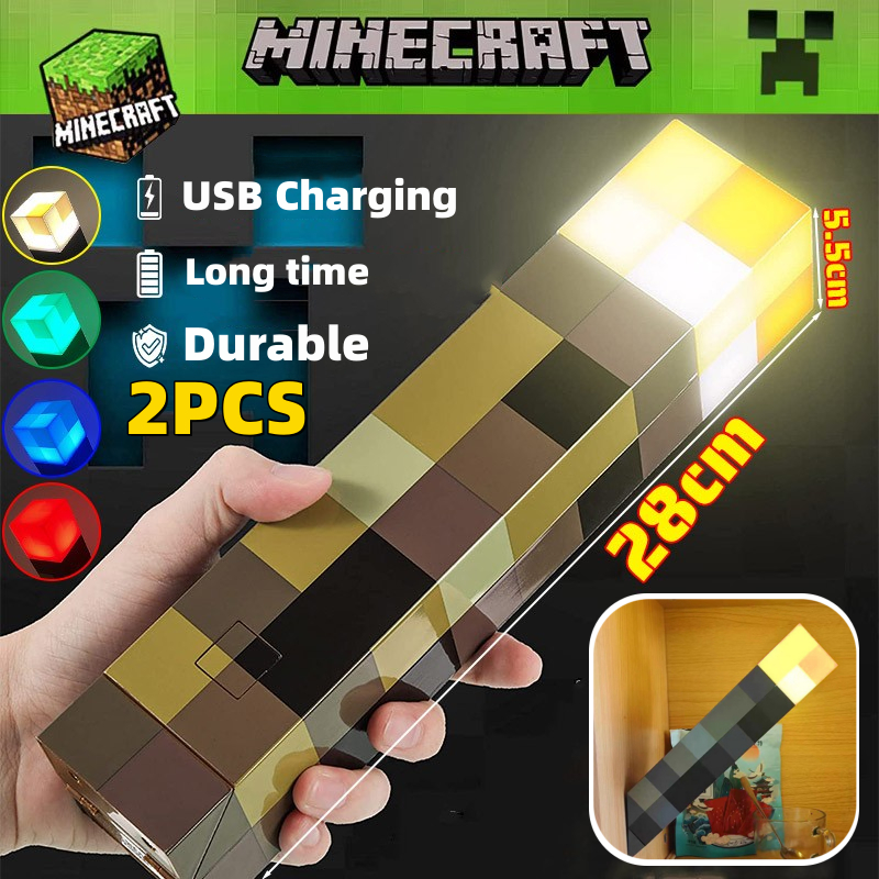 My World ชาร์จ Night Light 7 สี Minecraft ไฟฉายโคมไฟ Super Bright USB ...