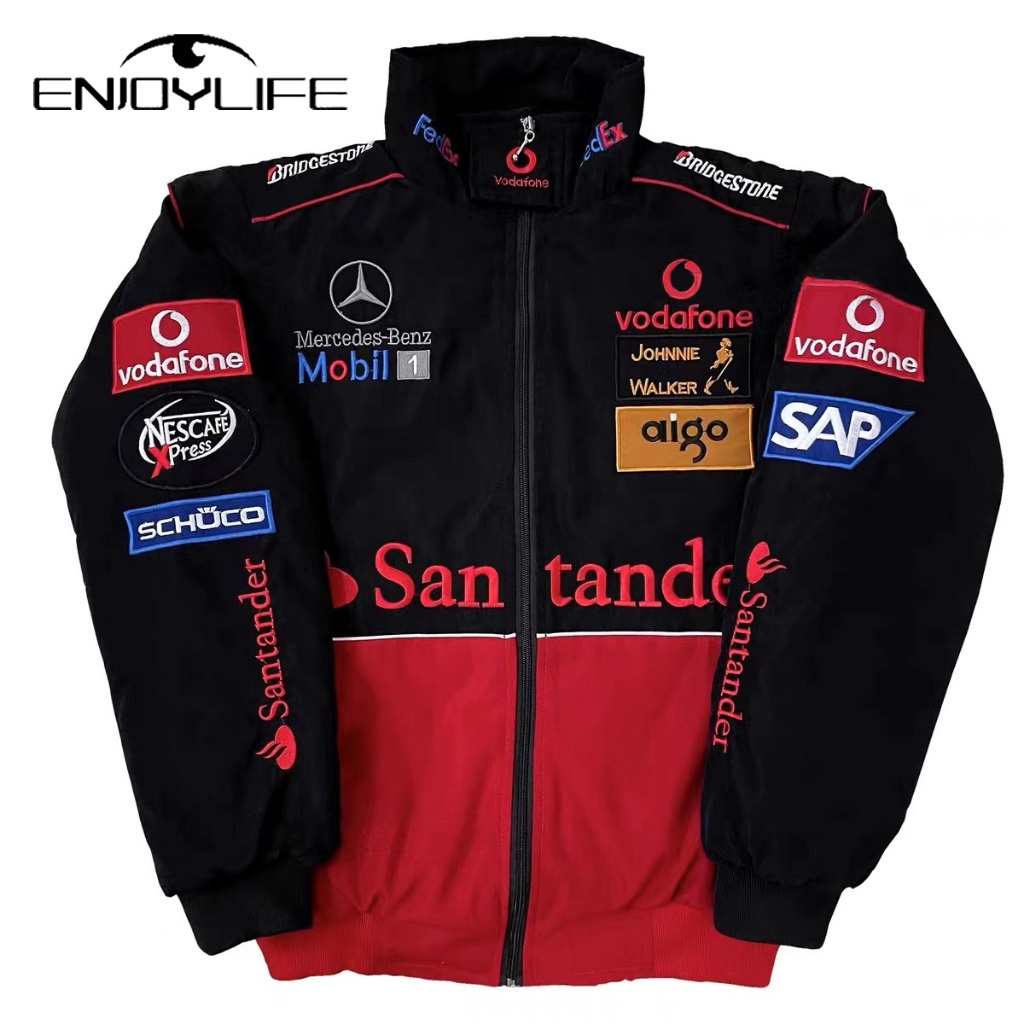 F1 Mercedes Benz Racing Jacket ผู้ชาย Retro รถจักรยานยนต์คู่สีดําซิป ...