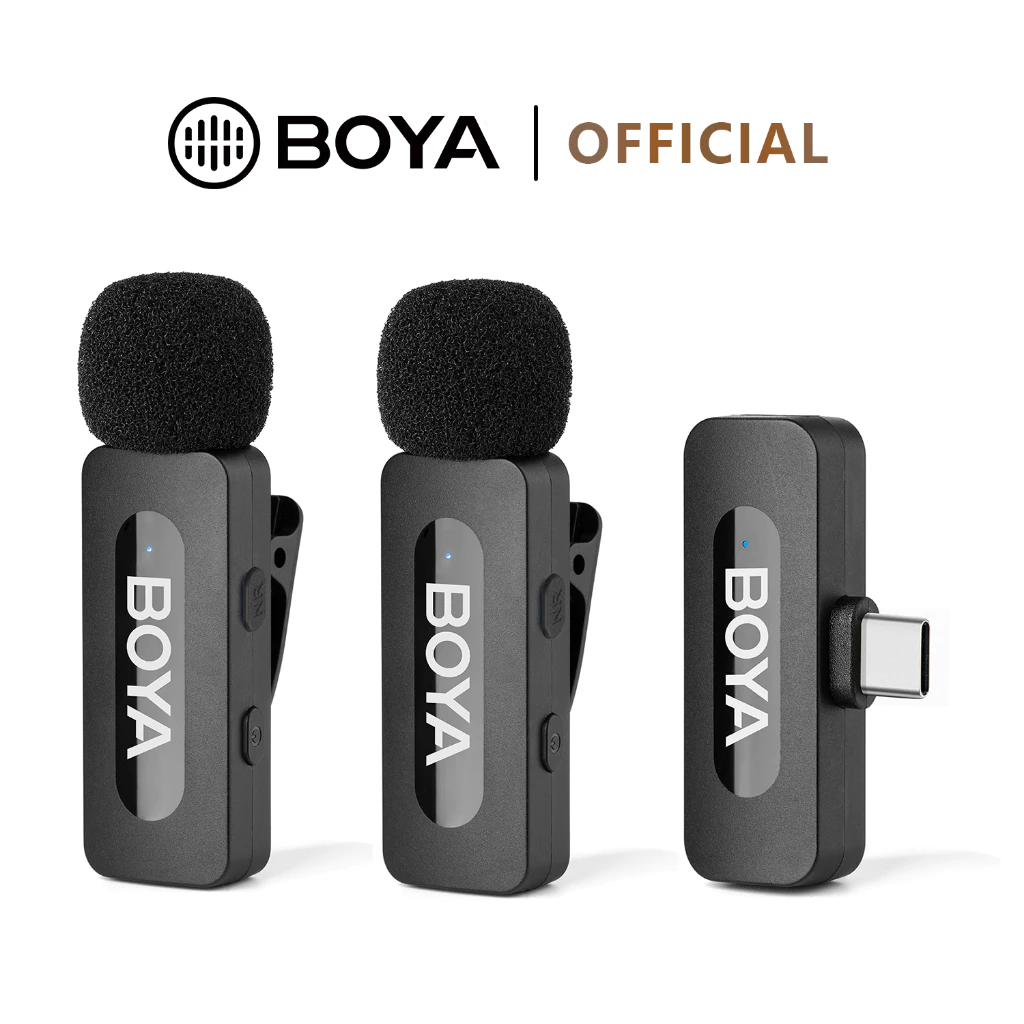 BOYA BY-V1/V2 ไมโครโฟนไร้สาย 2.4GHz สำหรับ iPhone และ Type-C ระบบตัดเสียงรบกวน