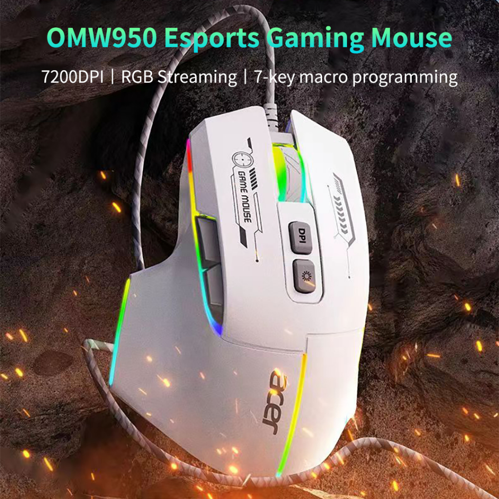 Acer OMW950 เมาส์สําหรับเล่นเกม เขียน 7200DPI RGB ตั้งโปรแกรมมาโครได้ สําหรับแล็ปท็อปแท็บเล็ต