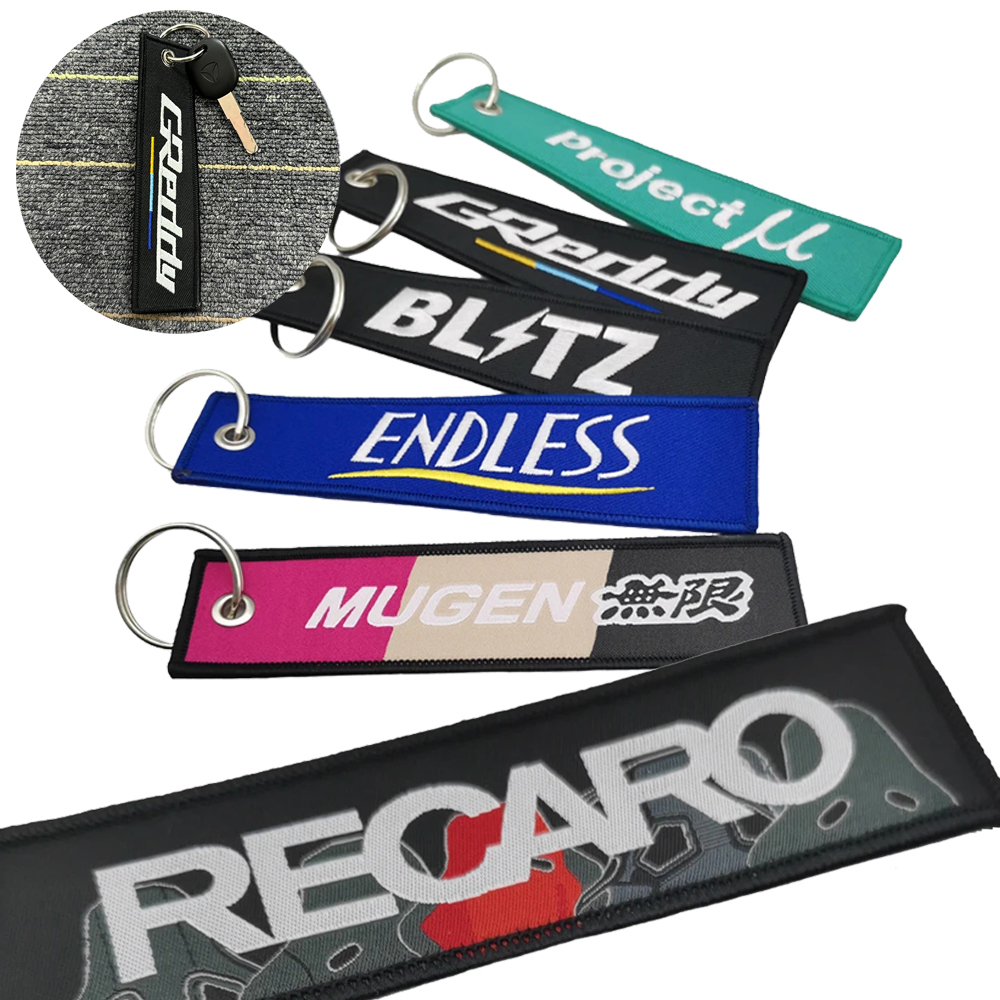 JDM สไตล์พวงกุญแจปักผู้ถือพวงกุญแจรถ Moto Key Chain Jet แท็ก Recaro ...