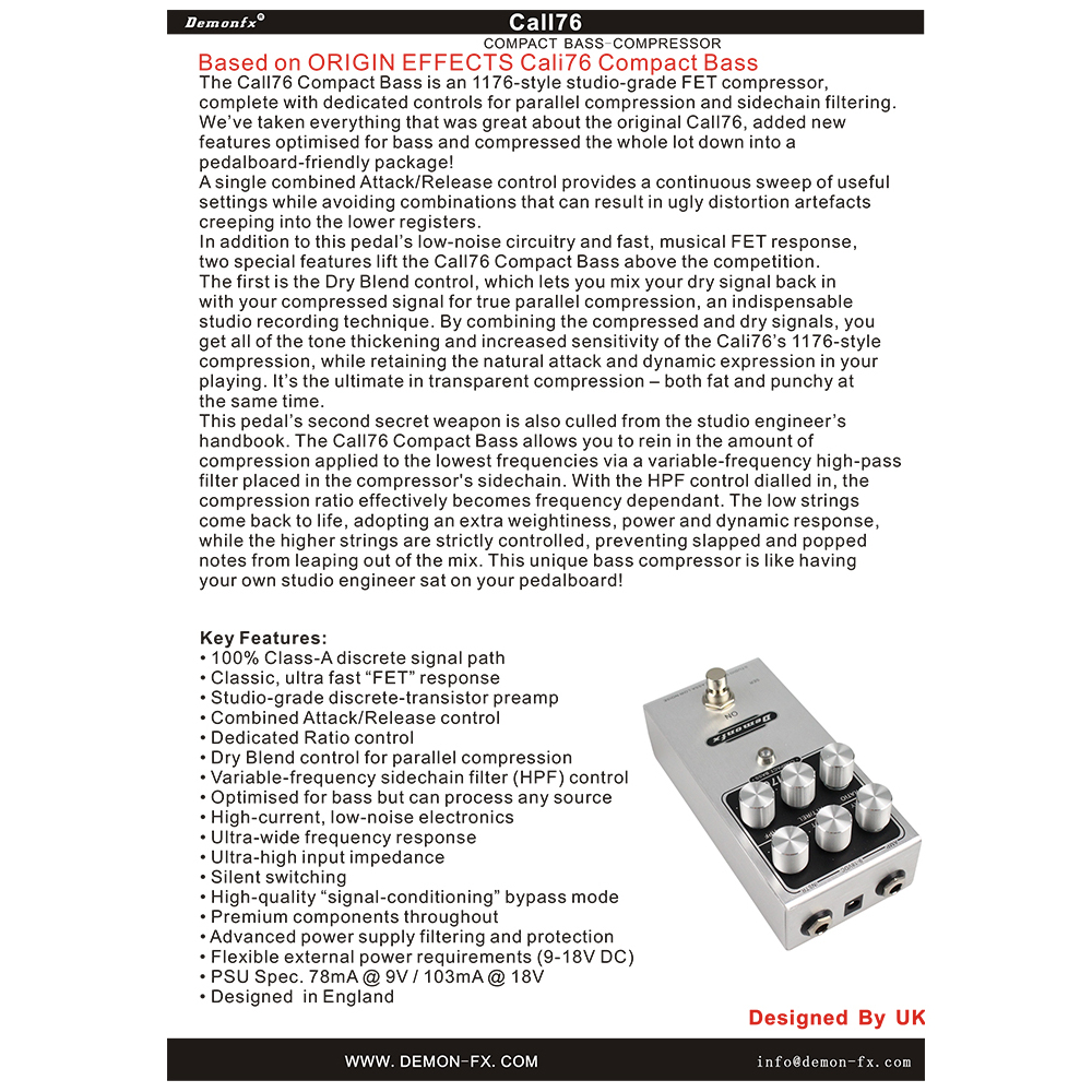 Demonfx New Basss กีตาร์เหยียบ Call76 Compact Compressor Pedal