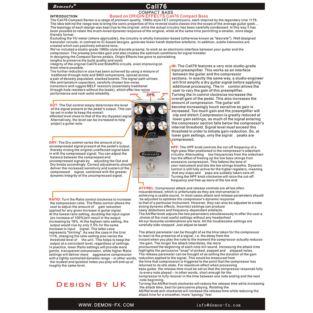 Demonfx New Basss กีตาร์เหยียบ Call76 Compact Compressor Pedal
