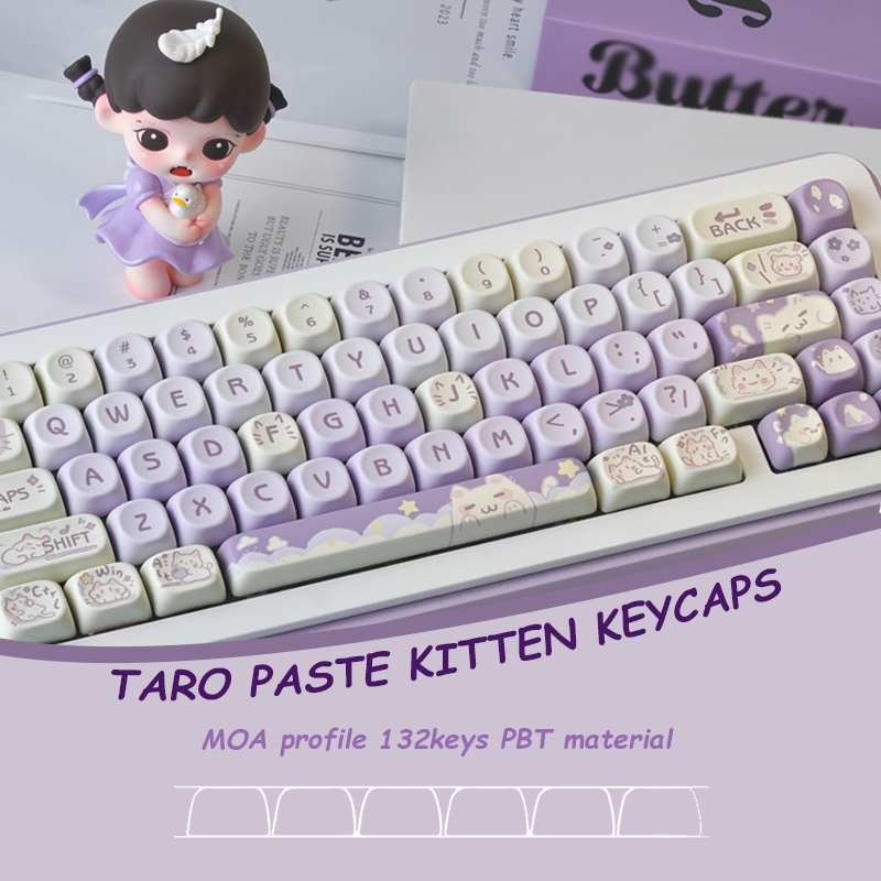 Taro วางลูกแมว keycaps 132-Key MOA Profile PBT ปรับแต่ง keycaps ชุดเข้า ...