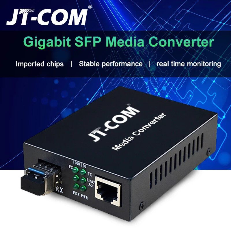 JT-COM Gigabit SFP Media Converter 1000Mbps Fiber to RJ45 Fiber Optic ...