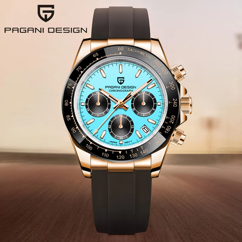 Pagani Design 40MM Men Quartz Watch Seiko VK63 Rainbow Bezel