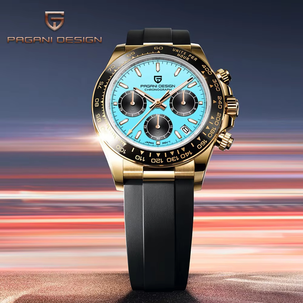 Pagani Design 40MM Men Quartz Watch Seiko VK63 Rainbow Bezel
