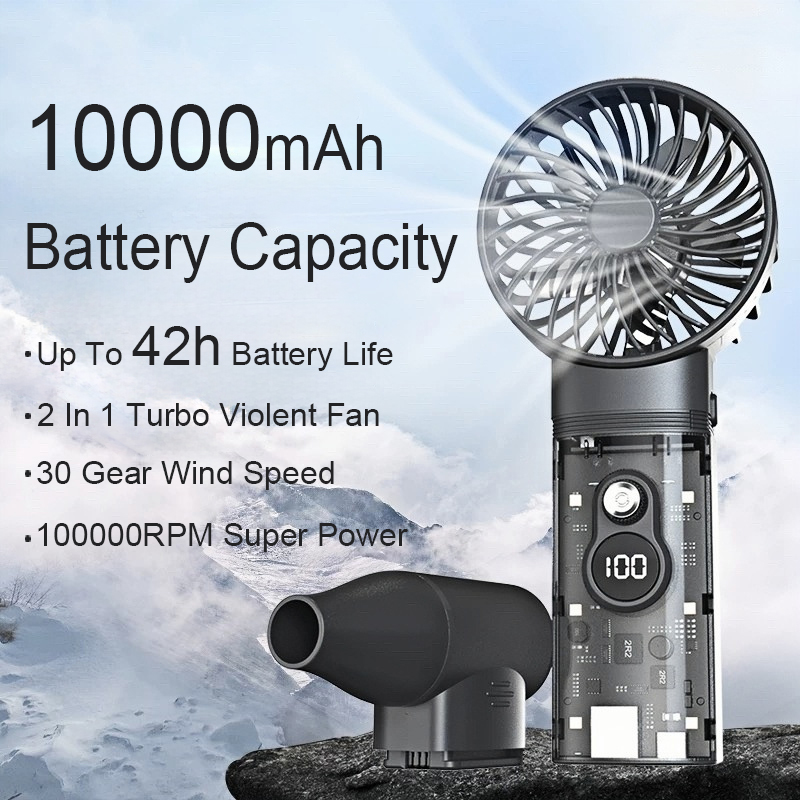 2025 ใหม่ (10000mAh) Turbo Violent Fan 2in1 มัลติฟังก์ชั่น 100000RPM ...