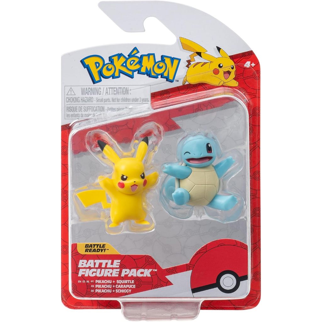 Figurines Pokémon Squirtle & Pikachu - Lot De 2 - 5,1 Cm Articulées - Détails Série Animée - Officiel Jazwares