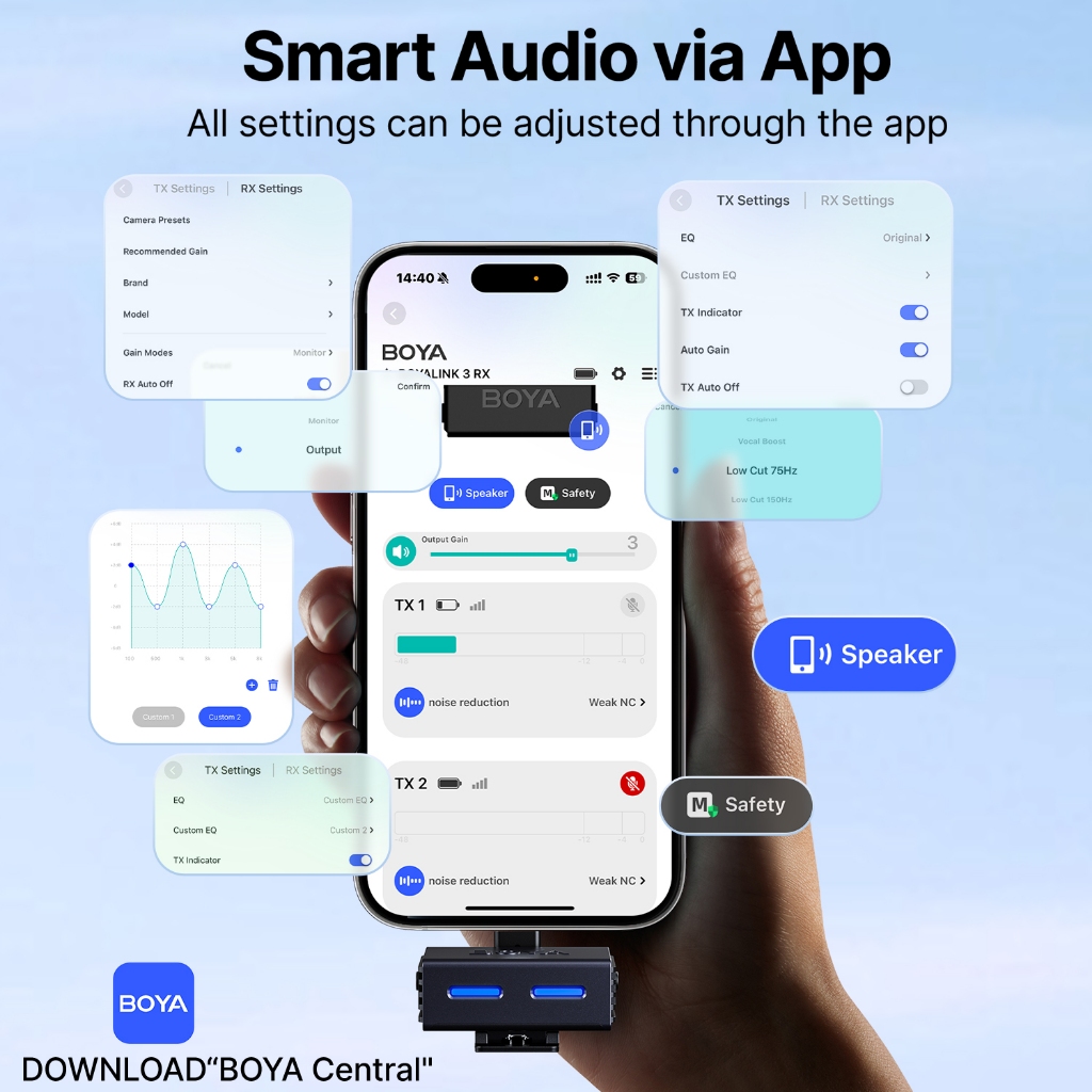 BOYA BOYALINK 3 ไมค์ไร้สาย AI-Powered ไมค์ตัดเสียงรบกวน ไมค์ไลฟ์สด ไมค์อัดเสียง สำหรับ Phone กล้อง