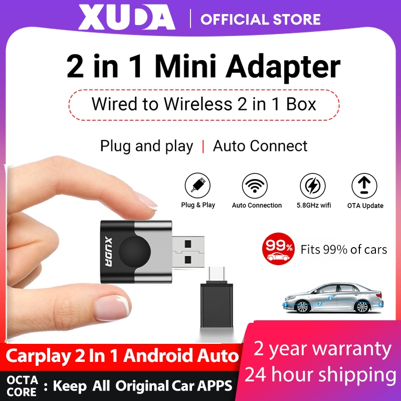 XDA 2025 ใหม่ 2 in 1 AI Box Mini Adapter Wired to Wireless Carplay ...