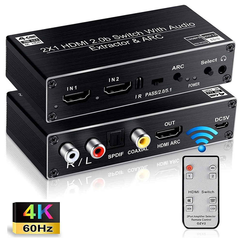 4K 60Hz HDMI 2.0 Audio Extractor Switch HDR พร้อม ARC Toslink HDCP 2.2 ...
