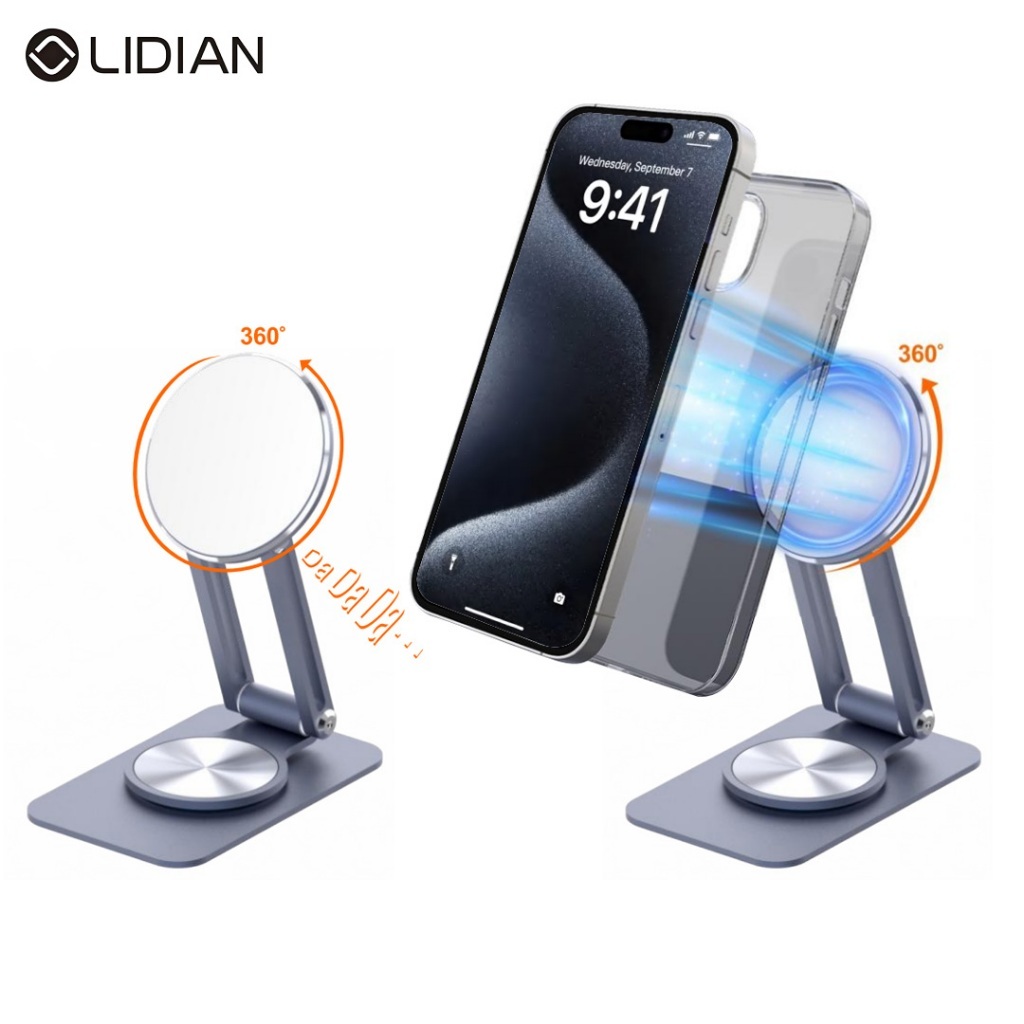 LIDIAN P2M/P2MS 360° หมุนวงเล็บแม่เหล็กพับได้ขาตั้งโทรศัพท์ปรับความสูงอ ...