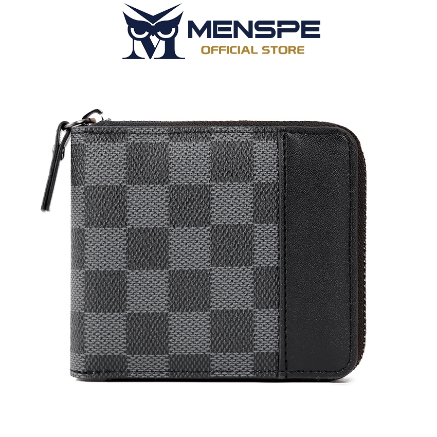 MENSPE กระเป๋าสตางค์ผู้ชายซิปสั้น Casual Retro รูปแบบขนาดใหญ่ความจุกระเป๋า Multi-Card ตําแหน่ง ID Holders กระเป๋า